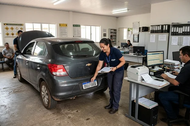 Veículo passando pelo processo de licenciamento veicular